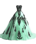 Kivary Long Ball Gown Black Lace Gothic Corset Formal Prom Evening Dress... - $178.19