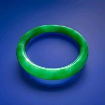 EARTH MINED Green Jadeite Jade Deco Antique Bangle Old Semi Translucent Bracelet - $104,809.46