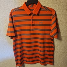 Under Armour Mens Loose HeatGear Neon Orange &amp; Gray Striped Golf Polo Sz Lg - $19.35