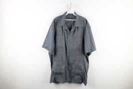 Vintage 90s Mens Size 3XL Guayabera Wedding Beach Collared Button Shirt Gray - £47.73 GBP