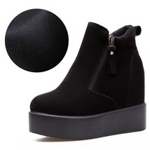 11cm Platform Wedge Hidden Heel Women Ankle Boots Flock Leather Warm Female Wedg - £39.33 GBP
