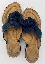 Nurture Bloom Leather Sandals Flip Flop Black Rosettes Straps Women&#39;s Size 6 1/2 - £18.12 GBP