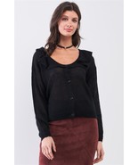 Black Round Neck Bertha Collar Button-front Cardigan - $6.00