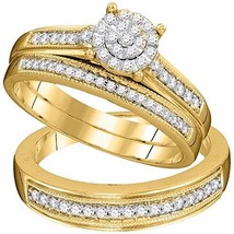 10kt Yellow Gold His &amp; Hers Round Diamond Cluster Matching Bridal Wedding Ring B - £545.80 GBP