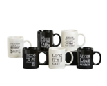 Sentiment Coffee Mug Set of 6 Ceramic Inspirational Black Cream 12 oz - $29.69