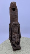 Vintage Aztec Mayan Terracotta Clay Folk Art Flute 5 Hole Warrior Mask W... - $29.69