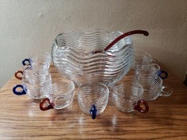 11 Pc Duncan &amp; Miller Elegant Glass ~ CARIBBEAN ~ Punch Bowl Set - $179.00