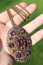 antique VICTORIAN late 1800&#39;s PENDANT shoe clip amethyst brass ESTATE SALE! - £47.95 GBP