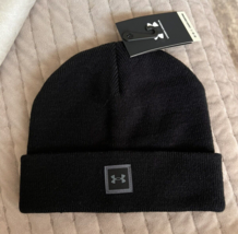 NWT UNDER ARMOUR Truckstop BOY&#39;S Cuffed Knit Beanie Hat-OSFM BLACK - £19.77 GBP