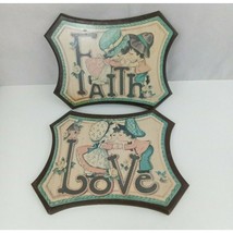 Vintage 1970s Love And Faith Wall Picture Plaque MDF Kissing Praying Home Decor - £19.37 GBP