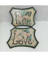 Vintage 1970s Love And Faith Wall Picture Plaque MDF Kissing Praying Hom... - $24.24