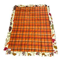 Project Linus Handmade Fleece Blanket With Noahs Ark Fringe Orange Plaid... - $28.04