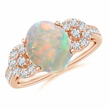 ANGARA Solitaire Oval Opal Cathedral Ring with Diamond Accents - £1,300.89 GBP