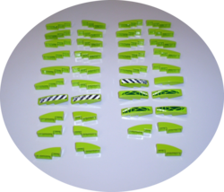 39 Used Lego  3 x 1 &amp; 4 x 1 Lime Green Slope Brick Curved 50950 - 61678 - £7.95 GBP