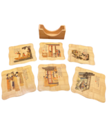 Chinese Barware 7pc Coasters Vintage Handcrafted Bamboo Wood Square Rack... - £14.54 GBP