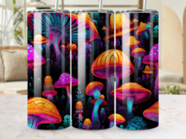 Neon Mushroom- 20oz Straight Skinny Tumbler Stainless Custom Drinkware Gift - £19.70 GBP