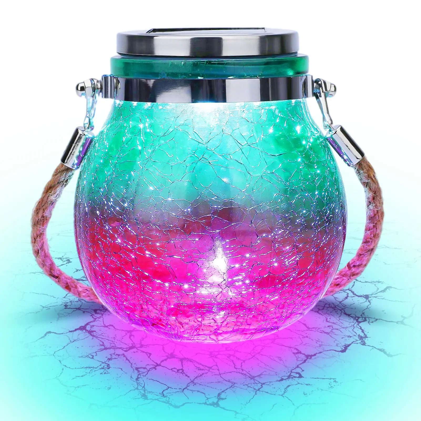 Festoon Led Light Hanging Solar Led Light Outdoor Crackle Gl Ball Lantern Waterp - £97.92 GBP