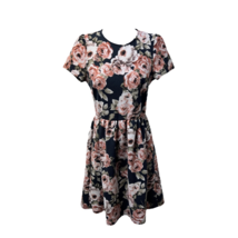 Soprano Womens A Line Dress Black Knee Length Floral Cut Out Back Short Sleeve S - £12.52 GBP