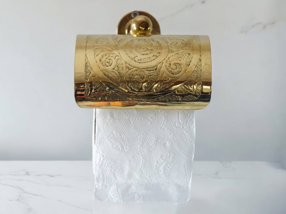 Handcrafted Solid Brass Toilet Paper Holder - Elegant Powder Room Roll H... - $137.42