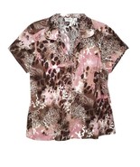 Cato Size 14/16 Womens Blouse Short Sleeve Button Front V-Neck Pink Brown - $12.97