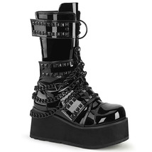 DEMONIA TRA138/B Mens Unisex Platform Black Punk Studded Chains Mid-Calf Boots - £116.85 GBP