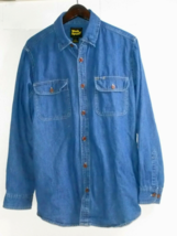 Work n&#39; Sport Denim Shirt Long Sleeve Dark Blue Sz L Western Style Butto... - £18.67 GBP