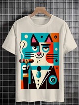 Men&#39;s Cat Smoking Cigar Art Print Cotton Casual T-Shirt - $20.00