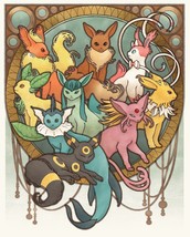 Pokemon Eevee Evolutions European Art Nouveau Poster Print 16x20 Mondo - £76.57 GBP