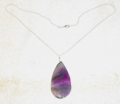Natural Purple and Gray Pear Jasper Agate, on 925 Sterling Silver 30&quot; Necklace - £17.87 GBP