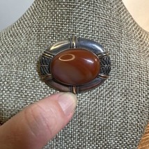 Vintage Sterling Silver Brooch Stone Cabochon Agate? 1 3/4” - £23.79 GBP