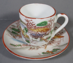 Japanese Cup &amp; Saucer VINTAGE Hand Painted Landscape Porcelain Mini 1.5&quot;... - £10.20 GBP