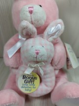 Kids Preferred Plush Bunny Rabbit set Pink satin feet with gingham ring rattle  - £19.77 GBP