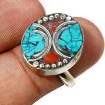 Tibetan Turquoise Coral Handmade Bohemian Ethnic Nepali Ring Adjustable SA 2365 - £4.73 GBP
