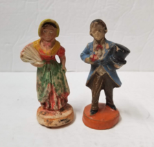 2 Miniature Figurines Early Colonial 3&quot; Man Woman Vintage Costumes 178/87 - £16.51 GBP
