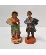 2 Miniature Figurines Early Colonial 3&quot; Man Woman Vintage Costumes 178/87 - £16.76 GBP