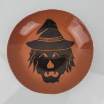 1996 Breininger Redware Glazed Sgraffito Plate Decorated W/ Halloween Witch - £74.07 GBP