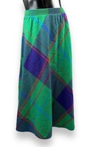 Vtg Russ Togs Green Red Blue Plaid Stretch Waist Skirt Wool Blend ILGWU ~25” W - £19.22 GBP