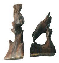 Vintage Hand Carved Seagulls on Pilings Dark Wood 3.5&quot; &amp; 4.75&quot; - £20.18 GBP