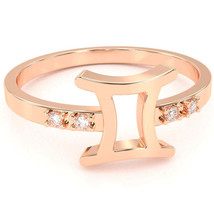 Gemini Zodiac Sign Diamond Ring In Solid 14k Rose Gold - £196.94 GBP