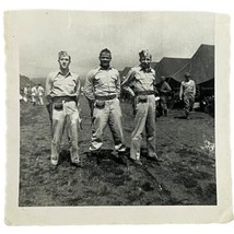 Vtg WWII Era US Army Soldiers Photo Khaki Uniforms w/ Sidearms Web Belts... - $9.47