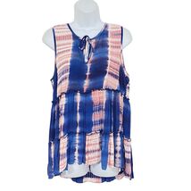 KAREN KANE Rayon M Blue Pink TIE DYE Keyhole Sleeveless Tank GATHERED To... - $16.82