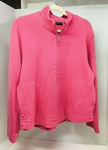 Amber Sun Knit Jacket Medium Salmon Pink  Zip Front Women&#39;s L In Great Shape - £14.68 GBP