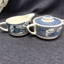 VINTAGE CREAMER AND SUGAR BOWL CREAM CURRIER &amp; IVES ROYAL CHINA - £22.64 GBP