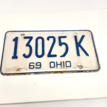 Ohio License Plate 1969 13025 K Expired White w Blue Letters VTG USA - £19.32 GBP