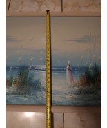 VTG Oil Painting Original Artist Signed Realism Ocean Girl on Beach Scen... - $5,961.63 MXN