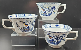 3 Wedgwood Volendam Flat Cup Set Vintage Blue Flower Bird Retro Dish Eng... - £28.79 GBP