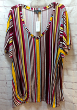 Lane Bryant shirt top blouse 26-28 pink yellow blue stripe stretch ring ... - $19.79