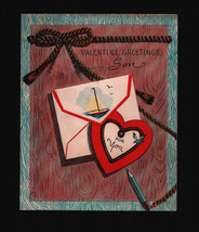 Vintage Valentines Day Card For Son With Heart And Sailboat - £5.38 GBP