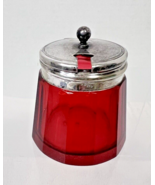 Antique EPNS Cranberry Mustard Pot jar w Silverplate Hinged Lid 2 x 2 1/... - $68.81