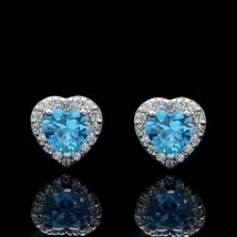 1Ct Simulated Topaz Halo Stud Earrings 14k White Gold Plated Silver - £58.71 GBP